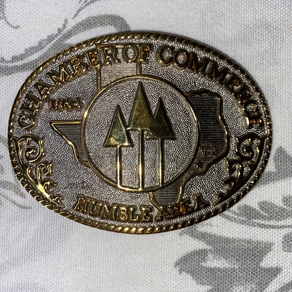 1983 Belt‎ Buckle 24 KT GP Vintage Chamber of Commerce Humble Area TX.